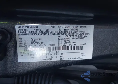 2018 Ford Focus Se z USA, uszkodzony, nr VIN 1FADP3F20JL301557